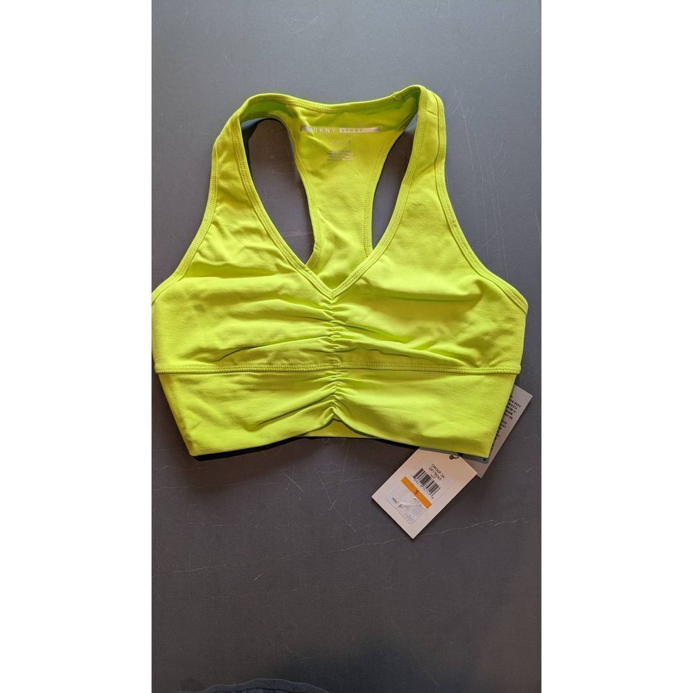 DKNY Sport Women's Ruched Racerback Low Impact Sports Bra (Sour Apple, Small)